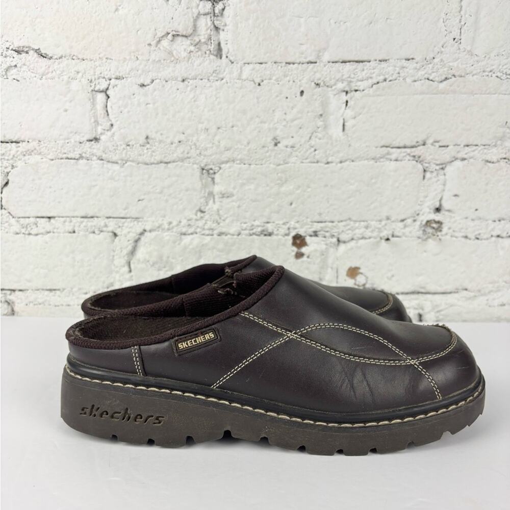 Vintage Y2K Skechers Slip On Chunky Brown Leather Mules 9